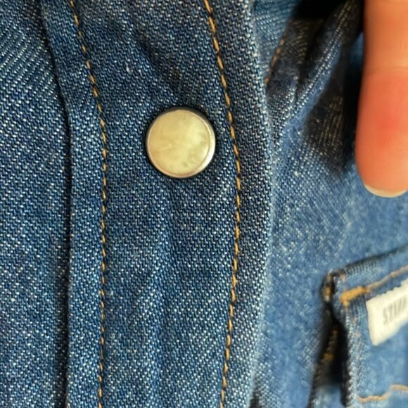 Wrangler +Staud Women's Denim Pearl Snap western cowboy button down sz Medium - Picture 4 of 14